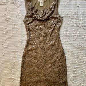 Max‎ Studio Gold Sequin Bodycon Cowl Neck Dress